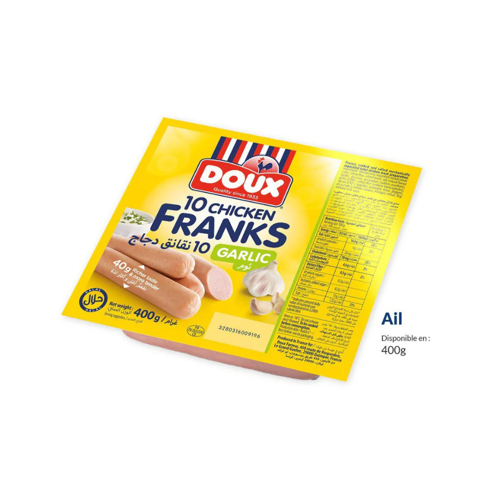 doux chicken franks garlic 400g