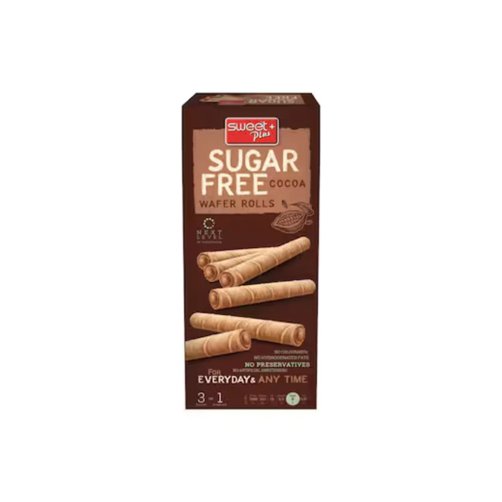 sweet plus suger free cocoa wafer rolls 120g